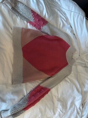 LOFT Pink and Beige Colorblock Crewneck Sweater with Textured Panels